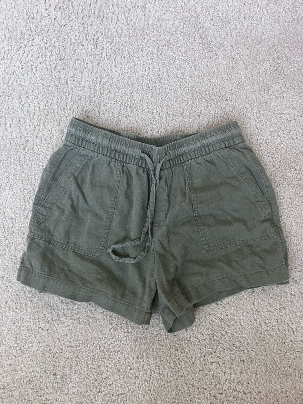 Old Navy Olive Green High-Waist Drawstring Linen-Blend Shorts